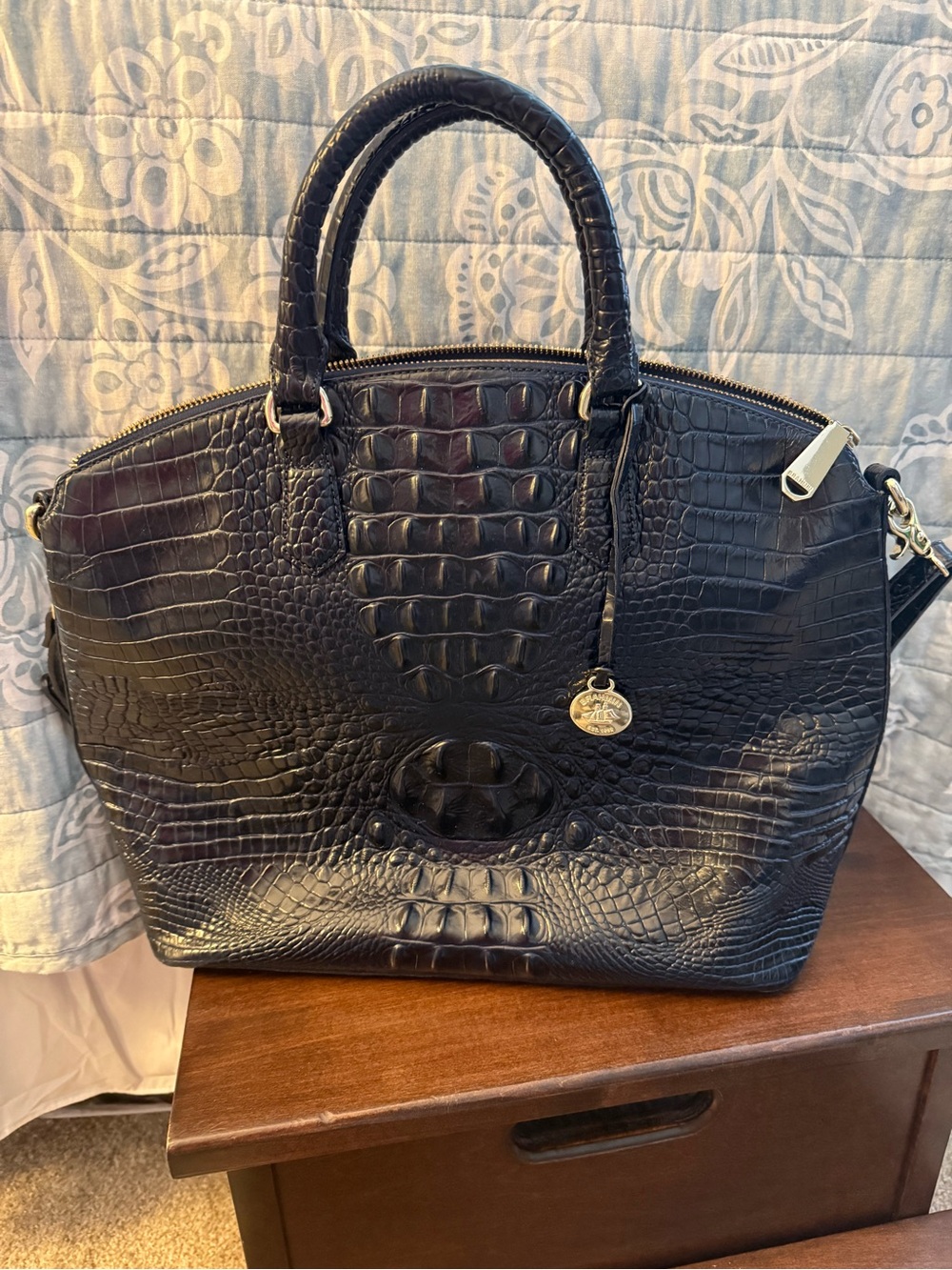 Brahmin Navy Croc-Embossed Duxbury Satchel